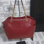 Michael Kors Jet Set Travel Large Chain Shoulder Tote – Cherry Red Leather, Gold Chain Straps