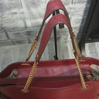 Michael Kors Jet Set Travel Large Chain Shoulder Tote – Cherry Red Leather, Gold Chain Straps