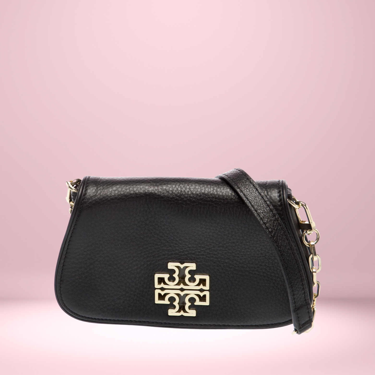 Tory Burch Black Pebbled Leather Crossbody Bag with Gold Logo - NWT Designer Purse