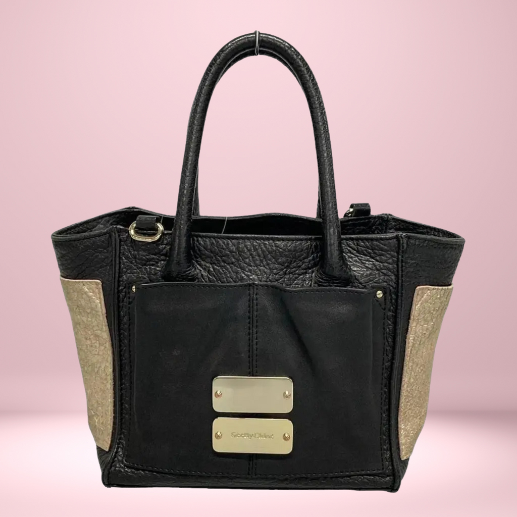 See By Chloe Black Leather Tote Bag - Authentic Designer Handbag with Gold Hardware