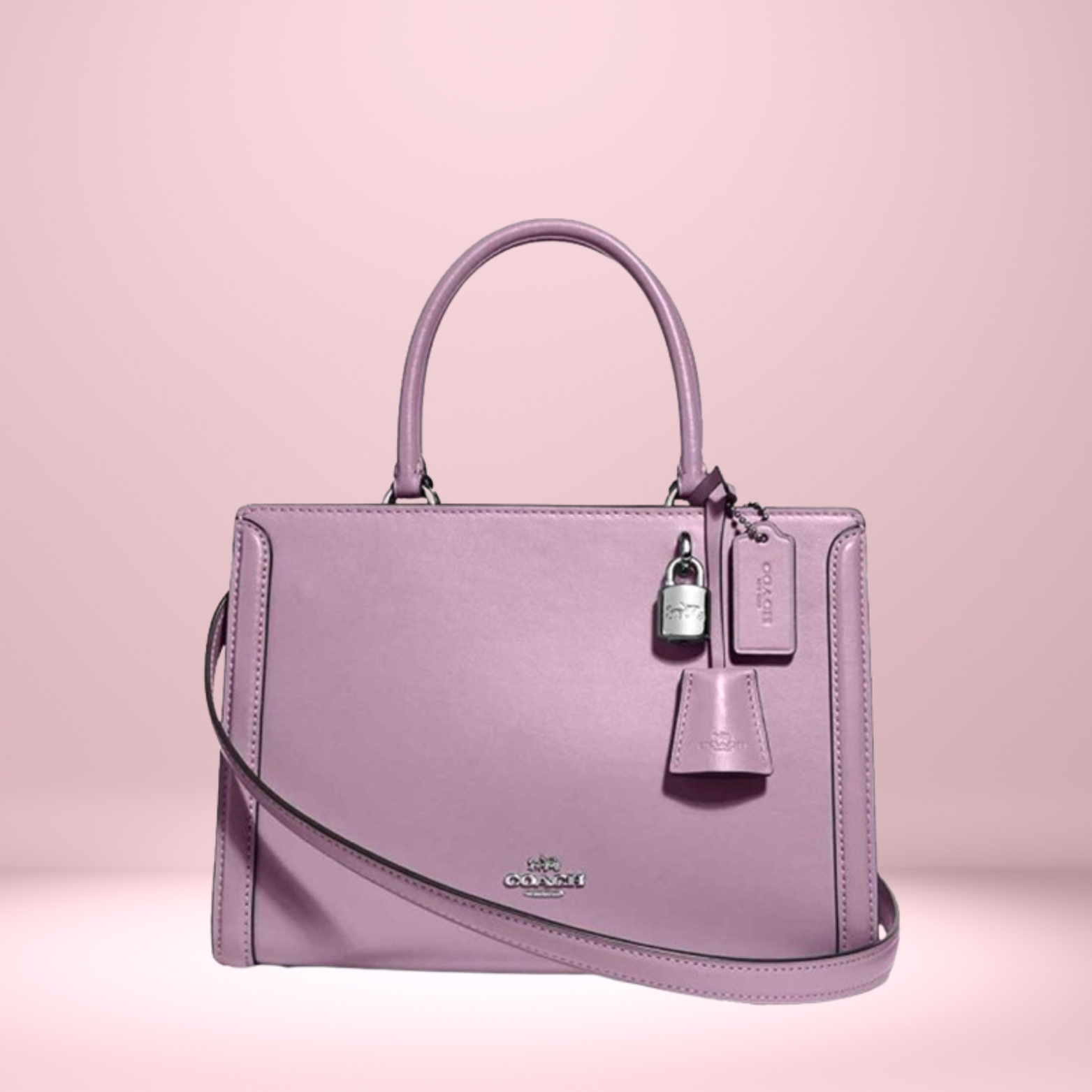 Coach Zoe Jasmine satchel, lavender leather, front view — NWT