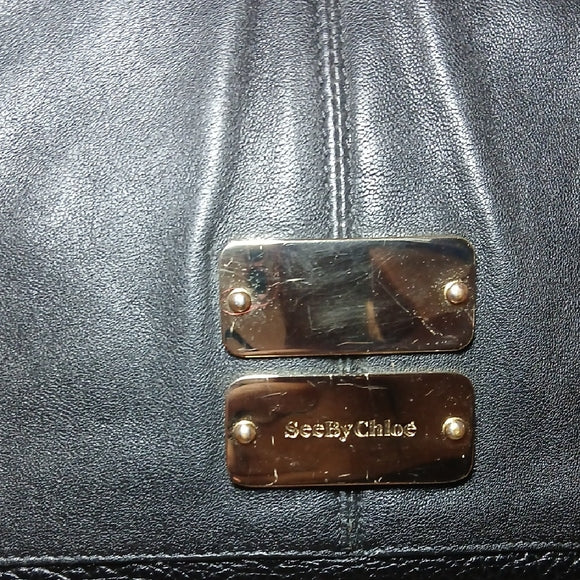 See By Chloe Black Leather Tote Bag - Authentic Designer Handbag with Gold Hardware