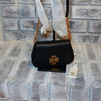 Tory Burch Black Pebbled Leather Crossbody Bag with Gold Logo - NWT Designer Purse