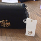 Tory Burch Black Pebbled Leather Crossbody Bag with Gold Logo - NWT Designer Purse