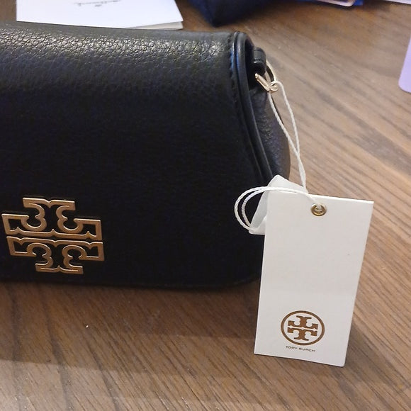 Tory Burch Black Pebbled Leather Crossbody Bag with Gold Logo - NWT Designer Purse