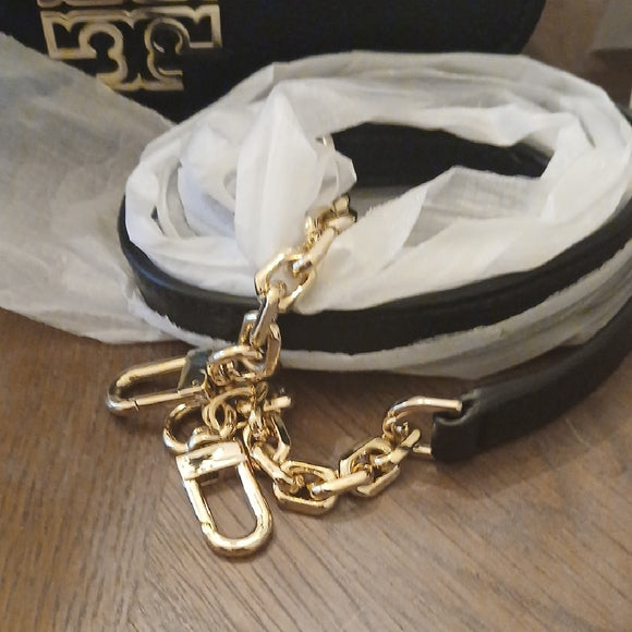 Tory Burch Black Pebbled Leather Crossbody Bag with Gold Logo - NWT Designer Purse