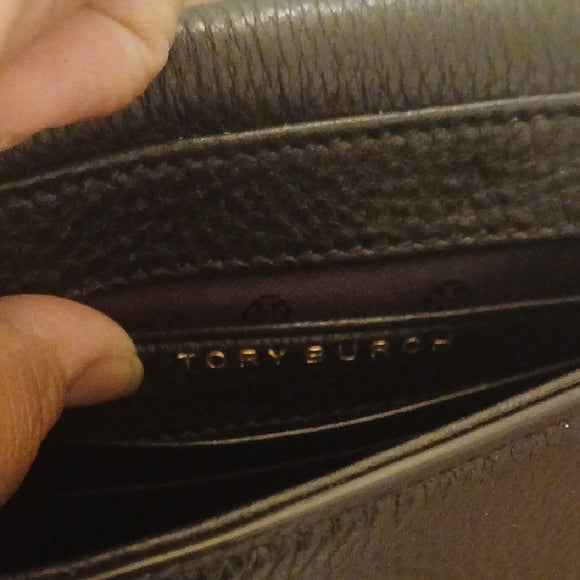 Tory Burch Black Pebbled Leather Crossbody Bag with Gold Logo - NWT Designer Purse