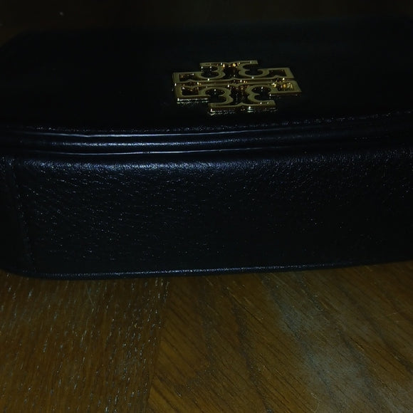 Tory Burch Black Pebbled Leather Crossbody Bag with Gold Logo - NWT Designer Purse