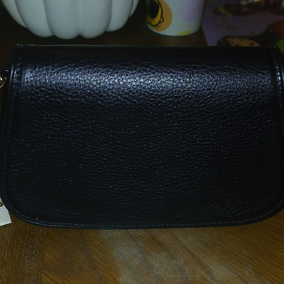 Tory Burch Black Pebbled Leather Crossbody Bag with Gold Logo - NWT Designer Purse