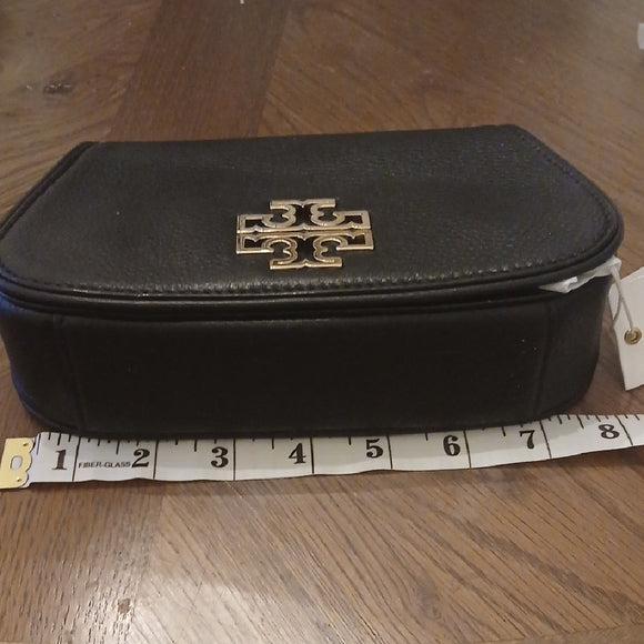Tory Burch Black Pebbled Leather Crossbody Bag with Gold Logo - NWT Designer Purse