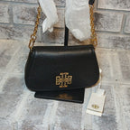 Tory Burch Black Pebbled Leather Crossbody Bag with Gold Logo - NWT Designer Purse